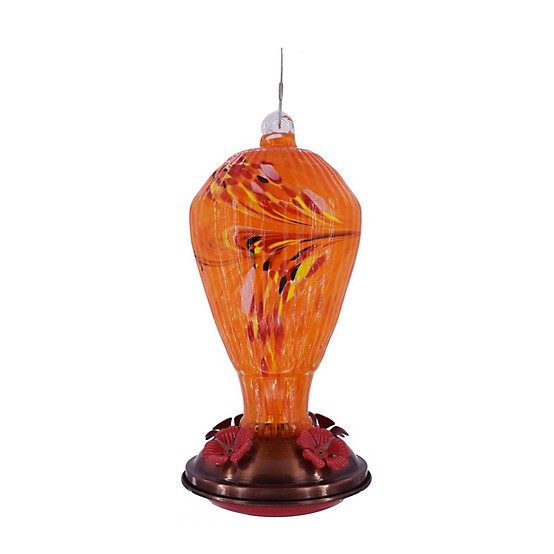 Royal Wing 28 oz. Art Glass Hummingbird Feeder, Orange